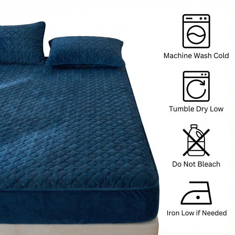 Pangzi Solid Flannel Plush Bedding Fitted Sheet,Velvety Soft Heavyweight Non-Slip Protective Cover for Bed Mattress (Queen, Blue) - Image 4